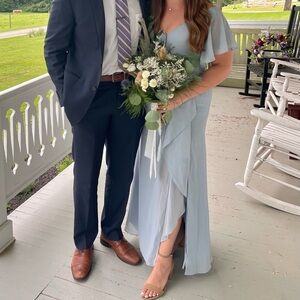 David’s Bridal Chiffon Dress in Dusty Blue Size 12 - hemmed